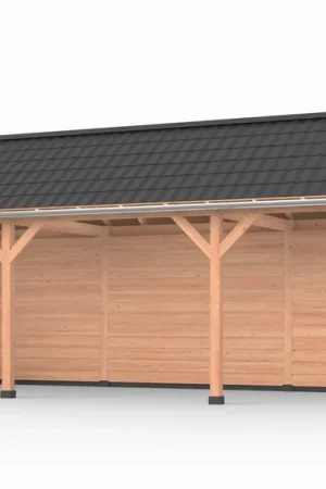 Douglas overkapping zadeldak, 900 x 300, met achterwand en zijwand, Westwood DIY Hoge Kwaliteit